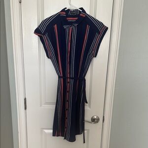 Express - Striped Navy Dress with Coral and White Stripes